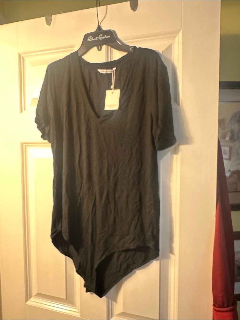Mangopop Black Short Sleeve V-Neck Bodysuit